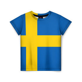 Детская футболка 3D с принтом Швеция в Белгороде, 100% гипоаллергенный полиэфир | прямой крой, круглый вырез горловины, длина до линии бедер, чуть спущенное плечо, ткань немного тянется | Тематика изображения на принте: сборная | футбол