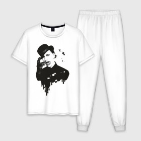 Мужская пижама хлопок с принтом Marilyn Manson в Белгороде, 100% хлопок | брюки и футболка прямого кроя, без карманов, на брюках мягкая резинка на поясе и по низу штанин
 | manson | marilyn | менсон | мерлин мэнсон | мэнсон