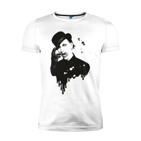 Мужская футболка премиум с принтом Marilyn Manson в Белгороде, 92% хлопок, 8% лайкра | приталенный силуэт, круглый вырез ворота, длина до линии бедра, короткий рукав | manson | marilyn | менсон | мерлин мэнсон | мэнсон