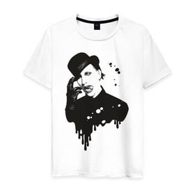 Мужская футболка хлопок с принтом Marilyn Manson в Белгороде, 100% хлопок | прямой крой, круглый вырез горловины, длина до линии бедер, слегка спущенное плечо. | Тематика изображения на принте: manson | marilyn | менсон | мерлин мэнсон | мэнсон