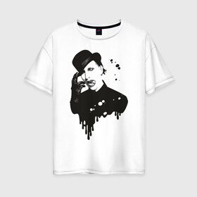 Женская футболка хлопок Oversize с принтом Marilyn Manson в Белгороде, 100% хлопок | свободный крой, круглый ворот, спущенный рукав, длина до линии бедер
 | manson | marilyn | менсон | мерлин мэнсон | мэнсон