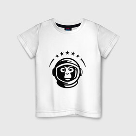 Детская футболка хлопок с принтом Обезьяна космонавт в Белгороде, 100% хлопок | круглый вырез горловины, полуприлегающий силуэт, длина до линии бедер | Тематика изображения на принте: космос