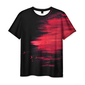 Мужская футболка 3D с принтом Краска в Белгороде, 100% полиэфир | прямой крой, круглый вырез горловины, длина до линии бедер | красный | потертости | черный