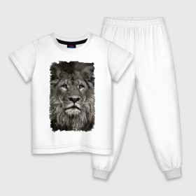 Детская пижама хлопок с принтом Лев (retro style) в Белгороде, 100% хлопок |  брюки и футболка прямого кроя, без карманов, на брюках мягкая резинка на поясе и по низу штанин
 | leo | lion | retro style | ветошь | винтаж | власть | грива | дикая кошка | животное | зверь | клыки | когти | король джунглей | лев | мощь | мудрость | охотник | потёртости | сила | старина | хитрость | хищник