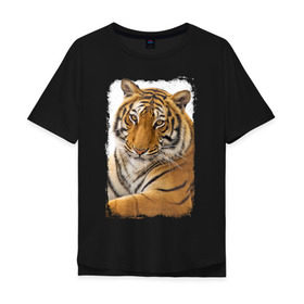 Мужская футболка хлопок Oversize с принтом Тигр (retro style) в Белгороде, 100% хлопок | свободный крой, круглый ворот, “спинка” длиннее передней части | tiger | дикая кошка | тигр | хищник