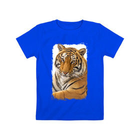 Детская футболка хлопок с принтом Тигр (retro style) в Белгороде, 100% хлопок | круглый вырез горловины, полуприлегающий силуэт, длина до линии бедер | tiger | дикая кошка | тигр | хищник