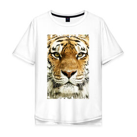 Мужская футболка хлопок Oversize с принтом Тигр (retro style) в Белгороде, 100% хлопок | свободный крой, круглый ворот, “спинка” длиннее передней части | Тематика изображения на принте: tiger | дикая кошка | тигр | хищник