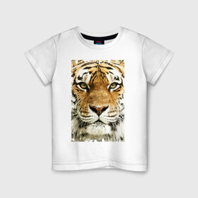 Детская футболка хлопок с принтом Тигр (retro style) в Белгороде, 100% хлопок | круглый вырез горловины, полуприлегающий силуэт, длина до линии бедер | Тематика изображения на принте: tiger | дикая кошка | тигр | хищник