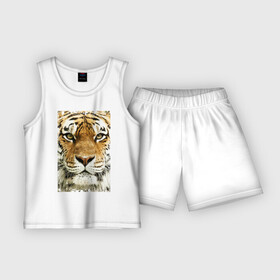 Детская пижама с шортами хлопок с принтом Тигр (retro style) в Белгороде,  |  | tiger | дикая кошка | тигр | хищник
