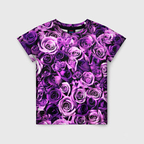 Детская футболка 3D с принтом Цветочки в Белгороде, 100% гипоаллергенный полиэфир | прямой крой, круглый вырез горловины, длина до линии бедер, чуть спущенное плечо, ткань немного тянется | роза | сиреневый | фиолетовый | цветы