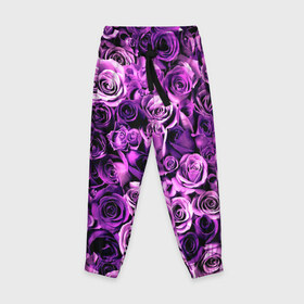 Детские брюки 3D с принтом Цветочки в Белгороде, 100% полиэстер | манжеты по низу, эластичный пояс регулируется шнурком, по бокам два кармана без застежек, внутренняя часть кармана из мелкой сетки | роза | сиреневый | фиолетовый | цветы
