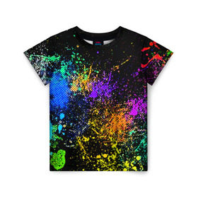 Детская футболка 3D с принтом Брызги красок в Белгороде, 100% гипоаллергенный полиэфир | прямой крой, круглый вырез горловины, длина до линии бедер, чуть спущенное плечо, ткань немного тянется | Тематика изображения на принте: кляксы | цветной | яркий