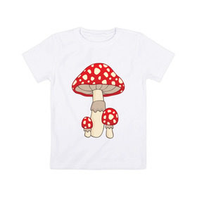 Детская футболка хлопок с принтом Мухоморы в Белгороде, 100% хлопок | круглый вырез горловины, полуприлегающий силуэт, длина до линии бедер | грибы | поганки