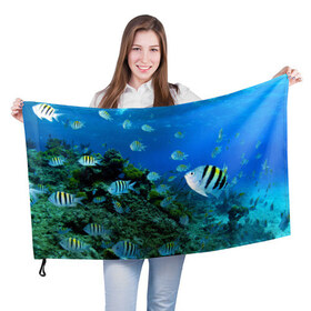Флаг 3D с принтом Подводный мир в Белгороде, 100% полиэстер | плотность ткани — 95 г/м2, размер — 67 х 109 см. Принт наносится с одной стороны | дно | океан | природа | рыбки