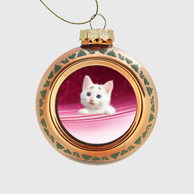 Стеклянный ёлочный шар с принтом Белый котёнок в Белгороде, Стекло | Диаметр: 80 мм | Тематика изображения на принте: киска | кот | котёнок | кошка | прикольные картинки