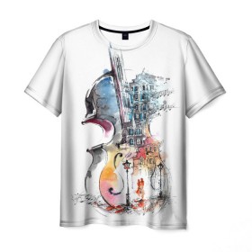 Мужская футболка 3D с принтом Скрипка в Белгороде, 100% полиэфир | прямой крой, круглый вырез горловины, длина до линии бедер | пейзаж музыка