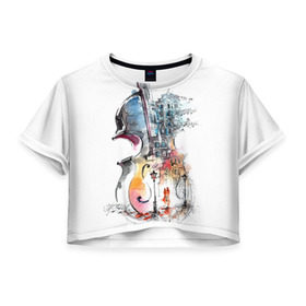 Женская футболка 3D укороченная с принтом Скрипка в Белгороде, 100% полиэстер | круглая горловина, длина футболки до линии талии, рукава с отворотами | пейзаж музыка
