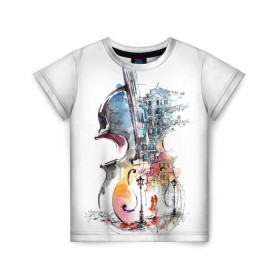Детская футболка 3D с принтом Скрипка в Белгороде, 100% гипоаллергенный полиэфир | прямой крой, круглый вырез горловины, длина до линии бедер, чуть спущенное плечо, ткань немного тянется | пейзаж музыка