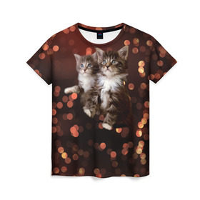 Женская футболка 3D с принтом Котята в Белгороде, 100% полиэфир ( синтетическое хлопкоподобное полотно) | прямой крой, круглый вырез горловины, длина до линии бедер | киска | кот | котёнок | кошка | прикольные картинки