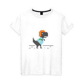 Женская футболка хлопок с принтом Динозавр 8 бит в Белгороде, 100% хлопок | прямой крой, круглый вырез горловины, длина до линии бедер, слегка спущенное плечо | 