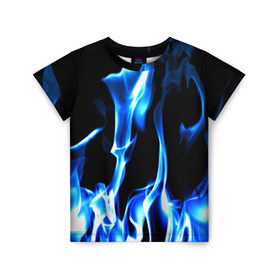 Детская футболка 3D с принтом Огонь в Белгороде, 100% гипоаллергенный полиэфир | прямой крой, круглый вырез горловины, длина до линии бедер, чуть спущенное плечо, ткань немного тянется | Тематика изображения на принте: пламя | синее | яркий
