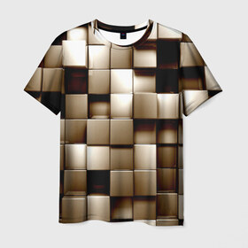 Мужская футболка 3D с принтом Кубики в Белгороде, 100% полиэфир | прямой крой, круглый вырез горловины, длина до линии бедер | серый | текстура