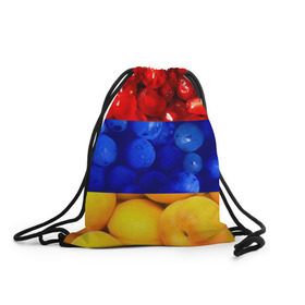 Рюкзак-мешок 3D с принтом Флаг Армении в Белгороде, 100% полиэстер | плотность ткани — 200 г/м2, размер — 35 х 45 см; лямки — толстые шнурки, застежка на шнуровке, без карманов и подкладки | армения | гранат | персик | слива | страны | флаг армении | фрукты