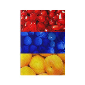Обложка для паспорта матовая кожа с принтом Флаг Армении в Белгороде, натуральная матовая кожа | размер 19,3 х 13,7 см; прозрачные пластиковые крепления | Тематика изображения на принте: армения | гранат | персик | слива | страны | флаг армении | фрукты