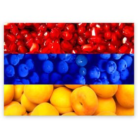 Поздравительная открытка с принтом Флаг Армении в Белгороде, 100% бумага | плотность бумаги 280 г/м2, матовая, на обратной стороне линовка и место для марки
 | Тематика изображения на принте: армения | гранат | персик | слива | страны | флаг армении | фрукты