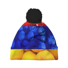 Шапка 3D c помпоном с принтом Флаг Армении в Белгороде, 100% полиэстер | универсальный размер, печать по всей поверхности изделия | армения | гранат | персик | слива | страны | флаг армении | фрукты