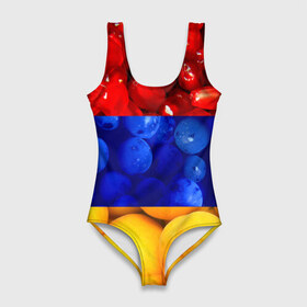 Купальник-боди 3D с принтом Флаг Армении в Белгороде, 82% полиэстер, 18% эластан | Круглая горловина, круглый вырез на спине | армения | гранат | персик | слива | страны | флаг армении | фрукты