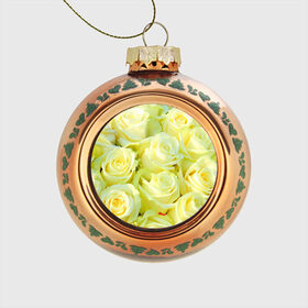 Стеклянный ёлочный шар с принтом Белые розы в Белгороде, Стекло | Диаметр: 80 мм | лепесток | природа | роза | цветок | яркая
