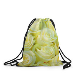 Рюкзак-мешок 3D с принтом Белые розы в Белгороде, 100% полиэстер | плотность ткани — 200 г/м2, размер — 35 х 45 см; лямки — толстые шнурки, застежка на шнуровке, без карманов и подкладки | Тематика изображения на принте: лепесток | природа | роза | цветок | яркая
