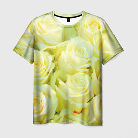 Мужская футболка 3D с принтом Белые розы в Белгороде, 100% полиэфир | прямой крой, круглый вырез горловины, длина до линии бедер | Тематика изображения на принте: лепесток | природа | роза | цветок | яркая