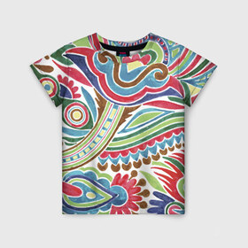 Детская футболка 3D с принтом Хохлома красками в Белгороде, 100% гипоаллергенный полиэфир | прямой крой, круглый вырез горловины, длина до линии бедер, чуть спущенное плечо, ткань немного тянется | народный | орнамент | роспись | традиционный