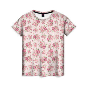 Женская футболка 3D с принтом Fashion sweet flower в Белгороде, 100% полиэфир ( синтетическое хлопкоподобное полотно) | прямой крой, круглый вырез горловины, длина до линии бедер | Тематика изображения на принте: паттерны | розовый | розы | узор