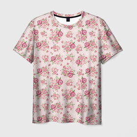 Мужская футболка 3D с принтом Fashion sweet flower в Белгороде, 100% полиэфир | прямой крой, круглый вырез горловины, длина до линии бедер | паттерны | розовый | розы | узор