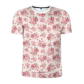 Мужская футболка 3D спортивная с принтом Fashion sweet flower в Белгороде, 100% полиэстер с улучшенными характеристиками | приталенный силуэт, круглая горловина, широкие плечи, сужается к линии бедра | паттерны | розовый | розы | узор