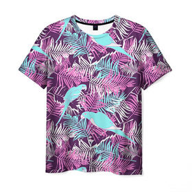 Мужская футболка 3D с принтом Summer paradise в Белгороде, 100% полиэфир | прямой крой, круглый вырез горловины, длина до линии бедер | паттерн | попугаи | разноцветный | тропики | цветы | яркий