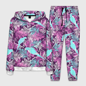 Мужской костюм 3D с принтом Summer paradise в Белгороде, 100% полиэстер | Манжеты и пояс оформлены тканевой резинкой, двухслойный капюшон со шнурком для регулировки, карманы спереди | паттерн | попугаи | разноцветный | тропики | цветы | яркий