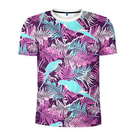 Мужская футболка 3D спортивная с принтом Summer paradise в Белгороде, 100% полиэстер с улучшенными характеристиками | приталенный силуэт, круглая горловина, широкие плечи, сужается к линии бедра | паттерн | попугаи | разноцветный | тропики | цветы | яркий