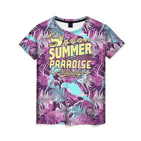 Женская футболка 3D с принтом Summer paradise 2 в Белгороде, 100% полиэфир ( синтетическое хлопкоподобное полотно) | прямой крой, круглый вырез горловины, длина до линии бедер | beach | flower | party | summer | swag | trend | вечеринка | лето | популярное | сваг | свег | тренд | хит | цветочки | цветы