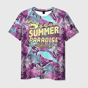 Мужская футболка 3D с принтом Summer paradise 2 в Белгороде, 100% полиэфир | прямой крой, круглый вырез горловины, длина до линии бедер | beach | flower | party | summer | swag | trend | вечеринка | лето | популярное | сваг | свег | тренд | хит | цветочки | цветы