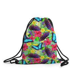 Рюкзак-мешок 3D с принтом Summer Butterflies в Белгороде, 100% полиэстер | плотность ткани — 200 г/м2, размер — 35 х 45 см; лямки — толстые шнурки, застежка на шнуровке, без карманов и подкладки | бабочки | лето | пестрый | разноцветный