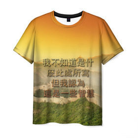 Мужская футболка 3D с принтом Великая Китайская стена в Белгороде, 100% полиэфир | прямой крой, круглый вырез горловины, длина до линии бедер | Тематика изображения на принте: иероглифы | китай