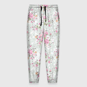 Мужские брюки 3D с принтом Flower pattern в Белгороде, 100% полиэстер | манжеты по низу, эластичный пояс регулируется шнурком, по бокам два кармана без застежек, внутренняя часть кармана из мелкой сетки | белый | паттерн | розовый | цветы