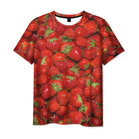 Мужская футболка 3D с принтом Клубнички в Белгороде, 100% полиэфир | прямой крой, круглый вырез горловины, длина до линии бедер | красный | летний | фото | ягода
