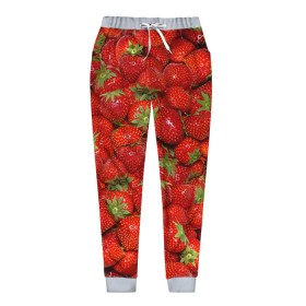 Женские брюки 3D с принтом Клубнички в Белгороде, полиэстер 100% | прямой крой, два кармана без застежек по бокам, с мягкой трикотажной резинкой на поясе и по низу штанин. В поясе для дополнительного комфорта — широкие завязки | красный | летний | фото | ягода