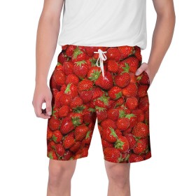 Мужские шорты 3D с принтом Клубнички в Белгороде,  полиэстер 100% | прямой крой, два кармана без застежек по бокам. Мягкая трикотажная резинка на поясе, внутри которой широкие завязки. Длина чуть выше колен | Тематика изображения на принте: красный | летний | фото | ягода