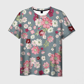 Мужская футболка 3D с принтом Цветочки в Белгороде, 100% полиэфир | прямой крой, круглый вырез горловины, длина до линии бедер | нежный | паттерн | розовый